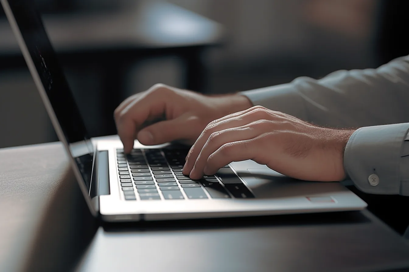 Hands typing on a laptop
